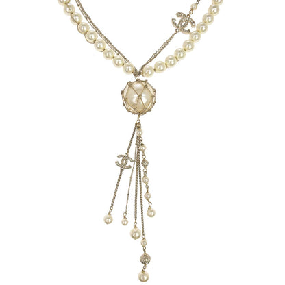 Chanel Chain Necklace Gold Costume Pearl Rhinestone A19C