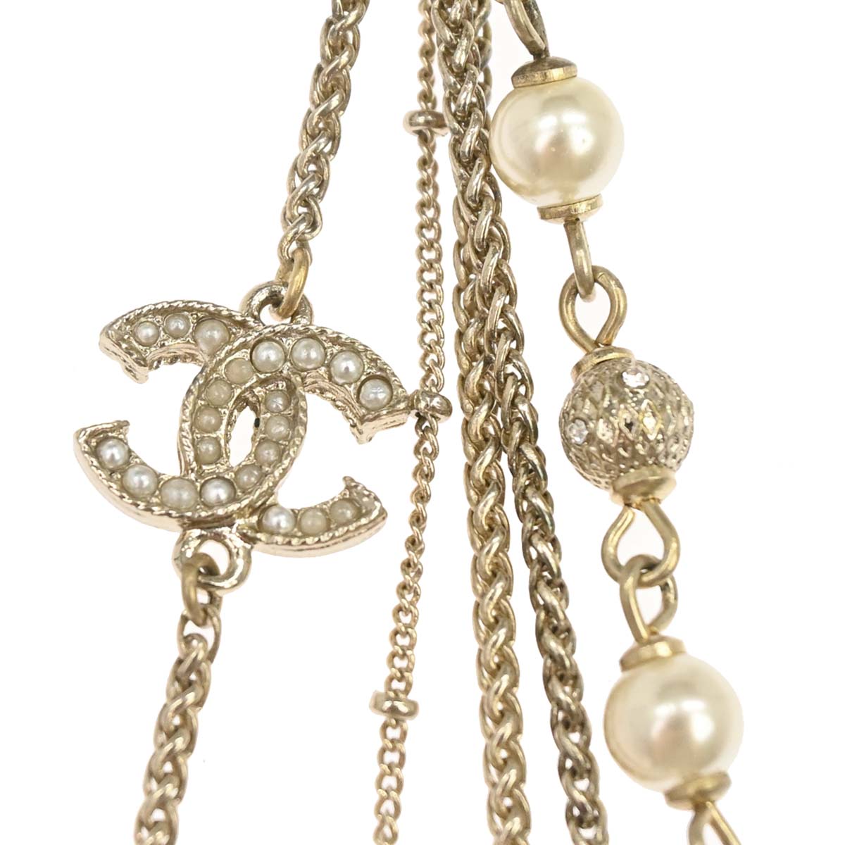 Chanel Chain Necklace Gold Costume Pearl Rhinestone A19C
