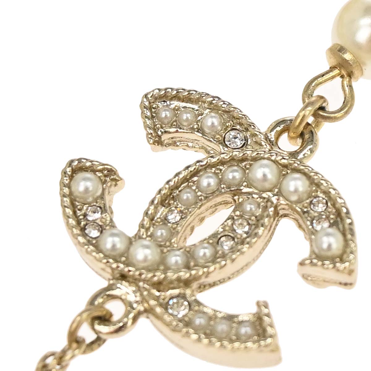 Chanel Chain Necklace Gold Costume Pearl Rhinestone A19C