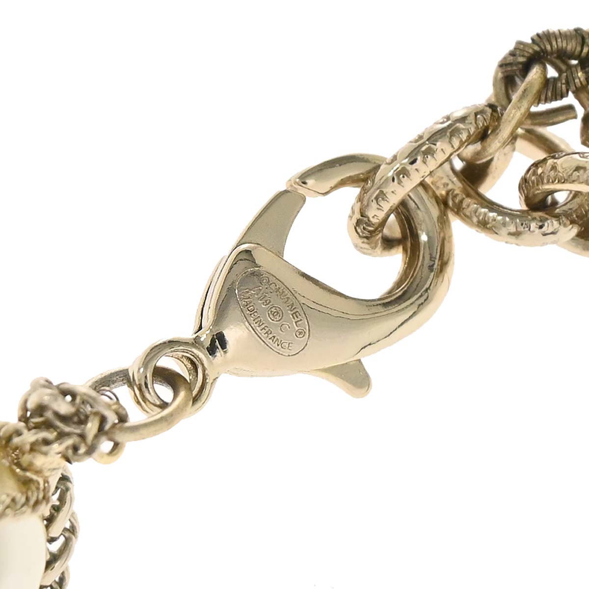 Chanel Chain Necklace Gold Costume Pearl Rhinestone A19C