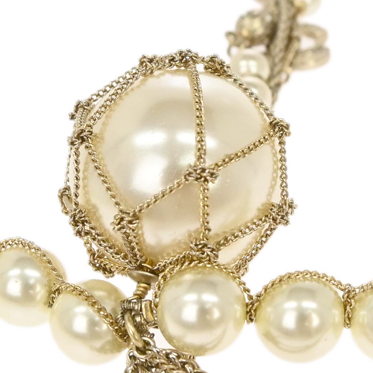 Chanel Chain Necklace Gold Costume Pearl Rhinestone A19C