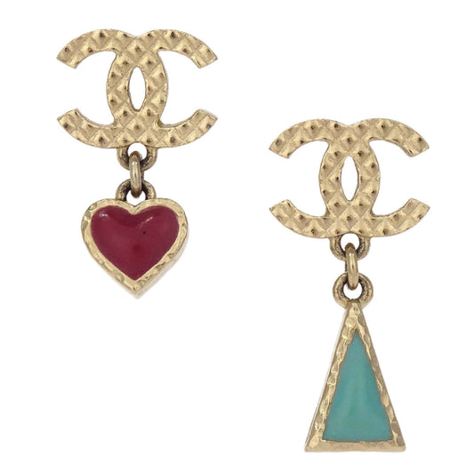 Chanel Dangle Heart Triangle Pierced Earrings CC Gold A18V