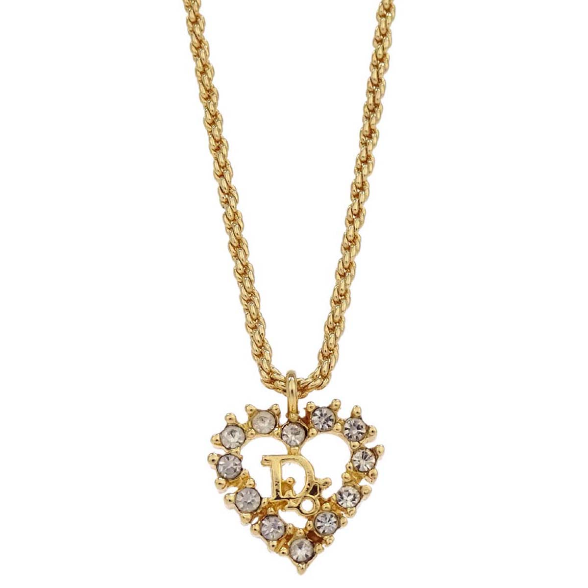 Christian Dior Necklace Pendant Gold Rhinestone