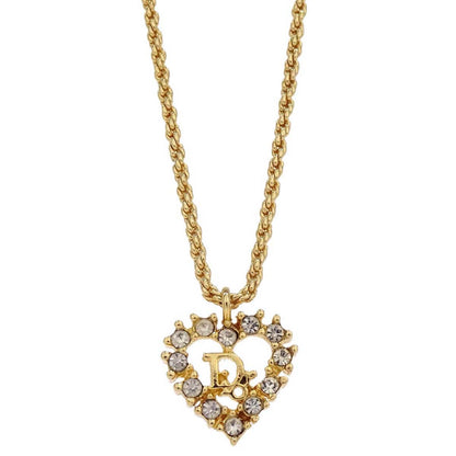 Christian Dior Necklace Pendant Gold Rhinestone