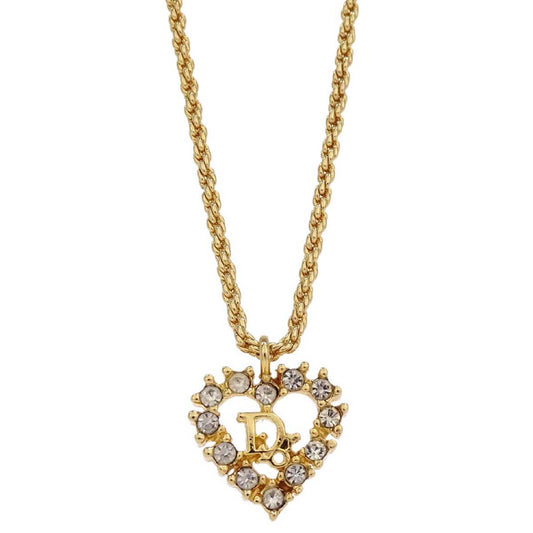 Christian Dior Necklace Pendant Gold Rhinestone