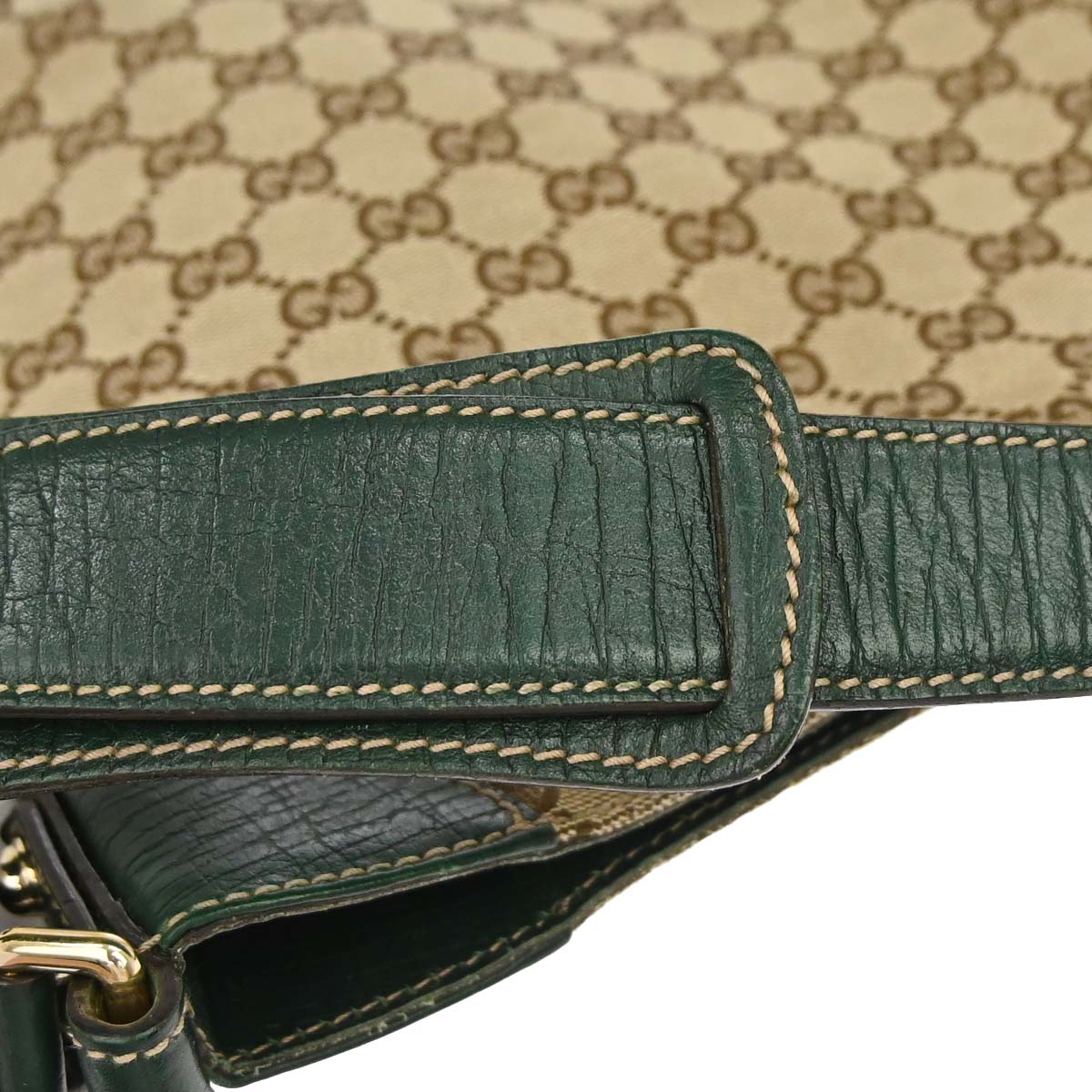 Gucci Beige Green GG Canvas Horsebit Shoulder Bag