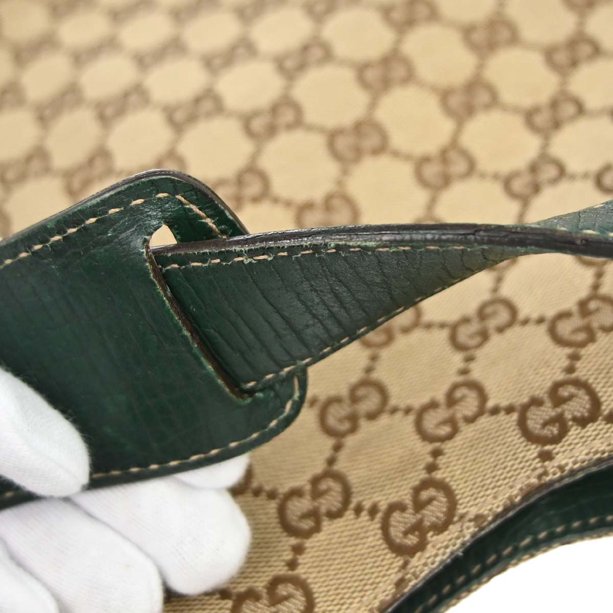 Gucci Beige Green GG Canvas Horsebit Shoulder Bag