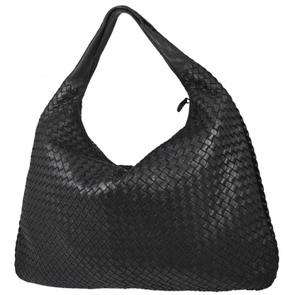 Bottega Veneta Black Lambskin Intrecciato Hobo Handbag