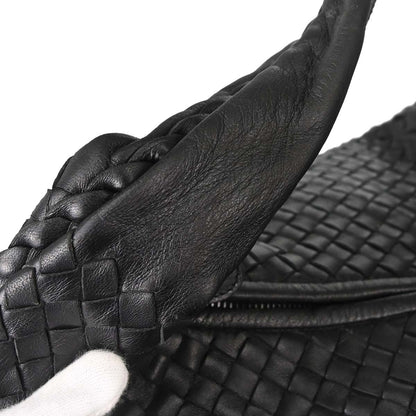 Bottega Veneta Black Lambskin Intrecciato Hobo Handbag