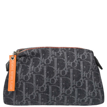 Christian Dior Navy Canvas Flight Trotter Cosmetic Pouch Bag
