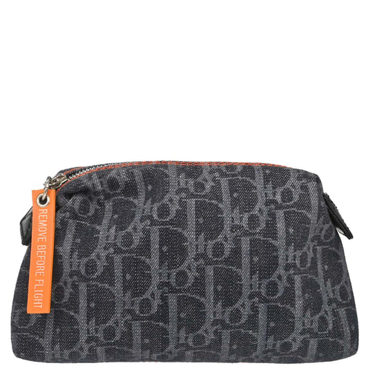 Christian Dior Navy Canvas Flight Trotter Cosmetic Pouch Bag
