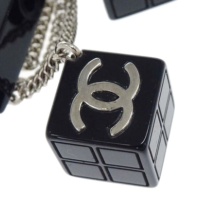 Chanel Dice CC Dangle Brooch Pin Silver Black Acrylic 04S