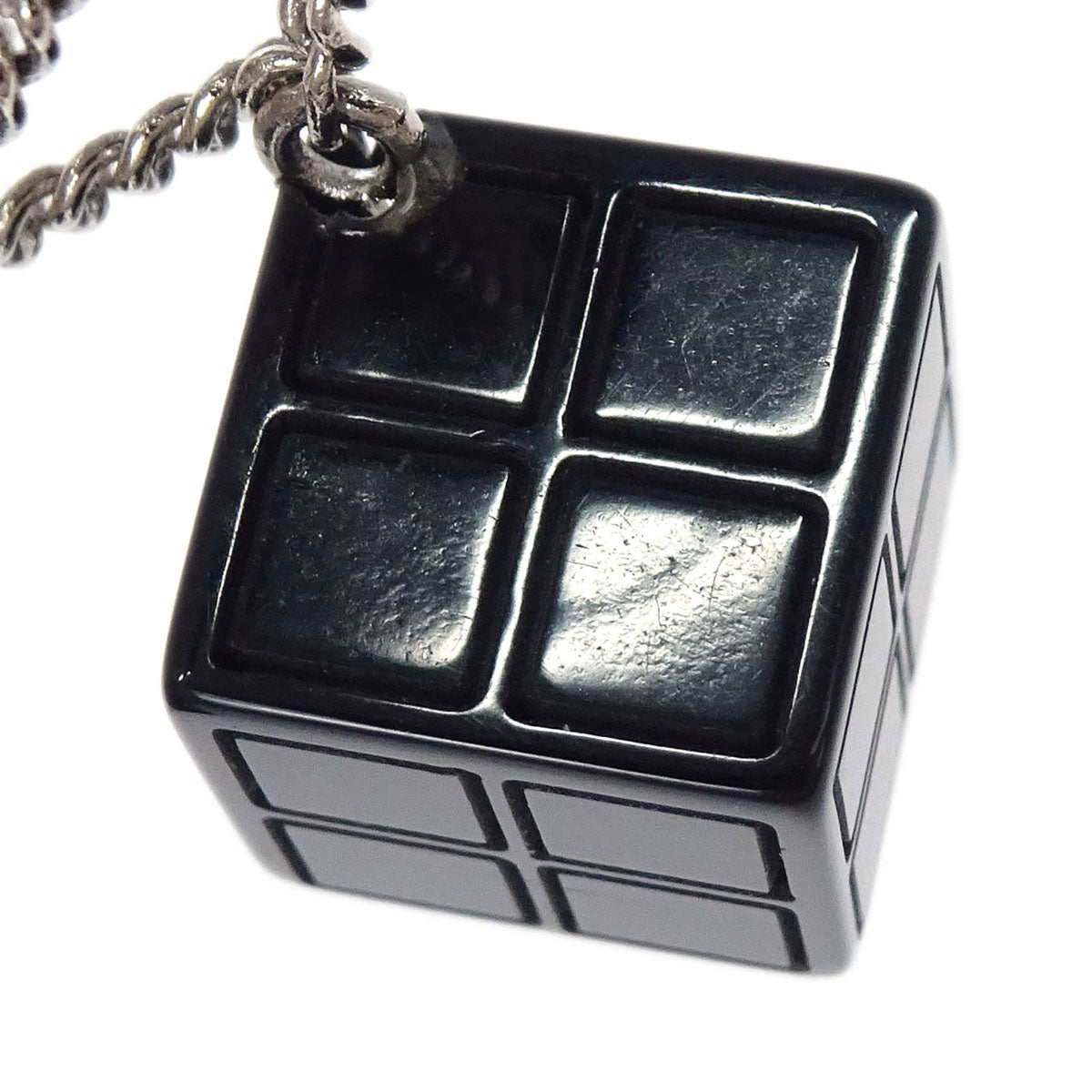 Chanel Dice CC Dangle Brooch Pin Silver Black Acrylic 04S