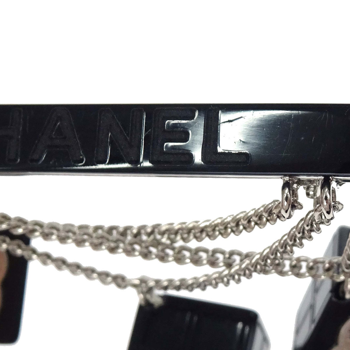 Chanel Dice CC Dangle Brooch Pin Silver Black Acrylic 04S