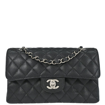 Chanel 2019 Black Caviar Skin Small Classic Double Flap Shoulder Bag