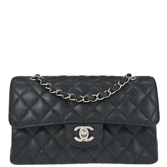 Chanel 2019 Black Caviar Skin Small Classic Double Flap Shoulder Bag