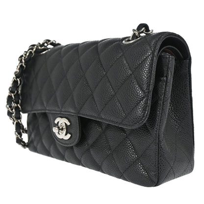 Chanel 2019 Black Caviar Skin Small Classic Double Flap Shoulder Bag