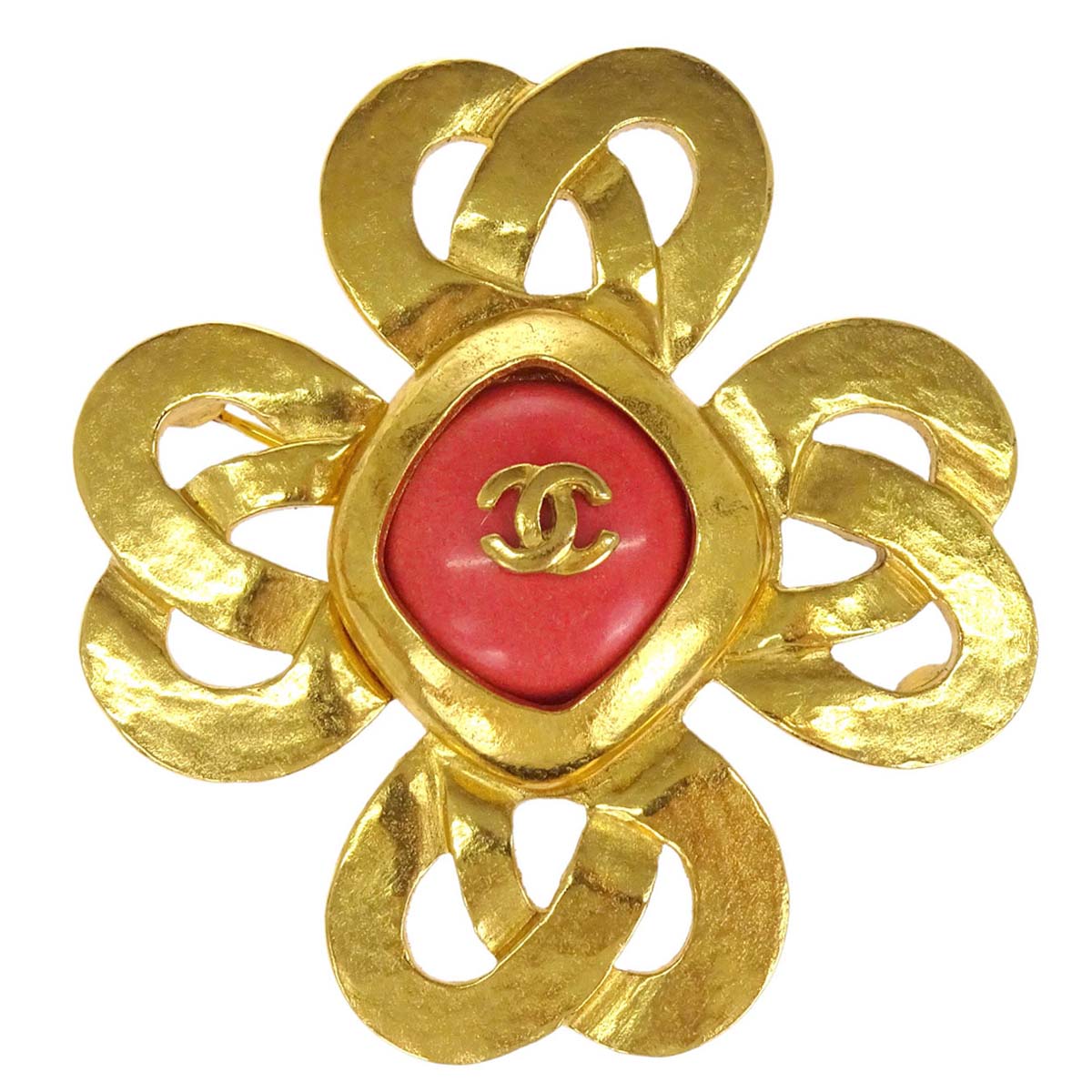 Chanel Clover Stone Brooch Pin Gold 97P