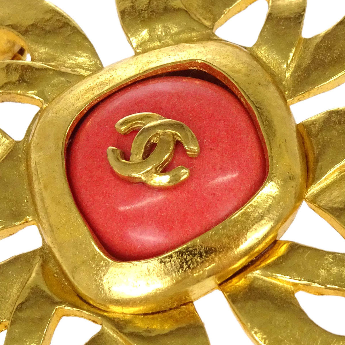 Chanel Clover Stone Brooch Pin Gold 97P