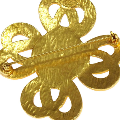 Chanel Clover Stone Brooch Pin Gold 97P