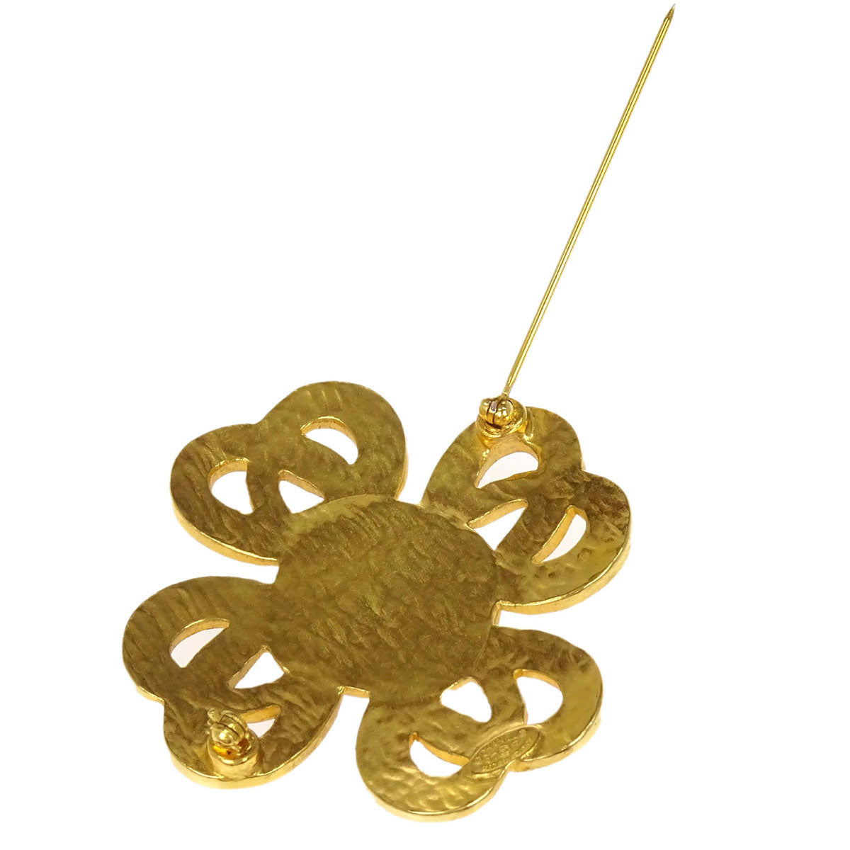 Chanel Clover Stone Brooch Pin Gold 97P
