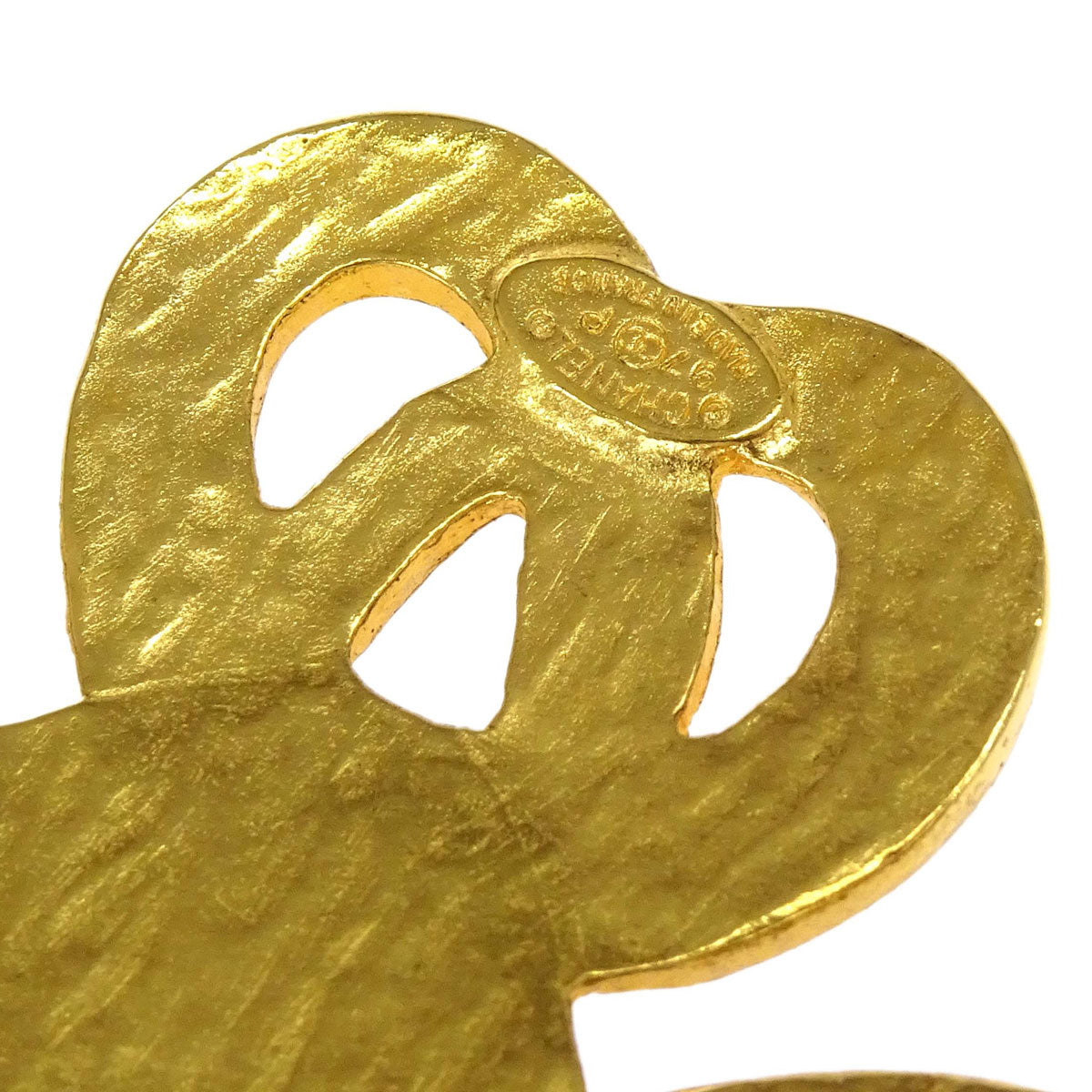 Chanel Clover Stone Brooch Pin Gold 97P