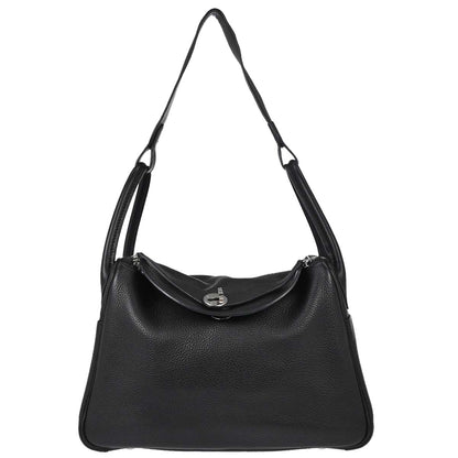 Hermes Black Taurillon Clemence Lindy 30 Shoulder Bag