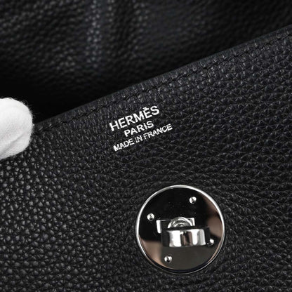 Hermes Black Taurillon Clemence Lindy 30 Shoulder Bag