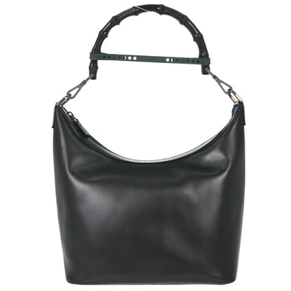 Gucci Black Leather Bamboo Handbag