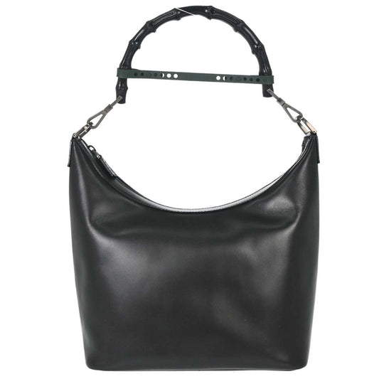 Gucci Black Leather Bamboo Handbag