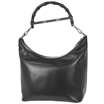 Gucci Black Leather Bamboo Handbag