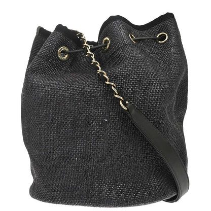 Chanel 2019 Black Straw Deauville Bucket Shoulder Bag