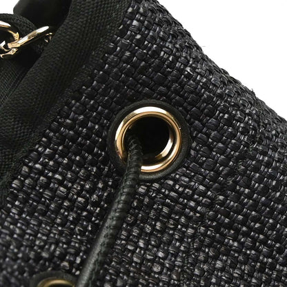 Chanel 2019 Black Straw Deauville Bucket Shoulder Bag