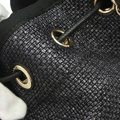 Chanel 2019 Black Straw Deauville Bucket Shoulder Bag