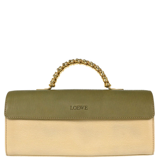 Loewe Beige Green Leather Velazquez Handbag