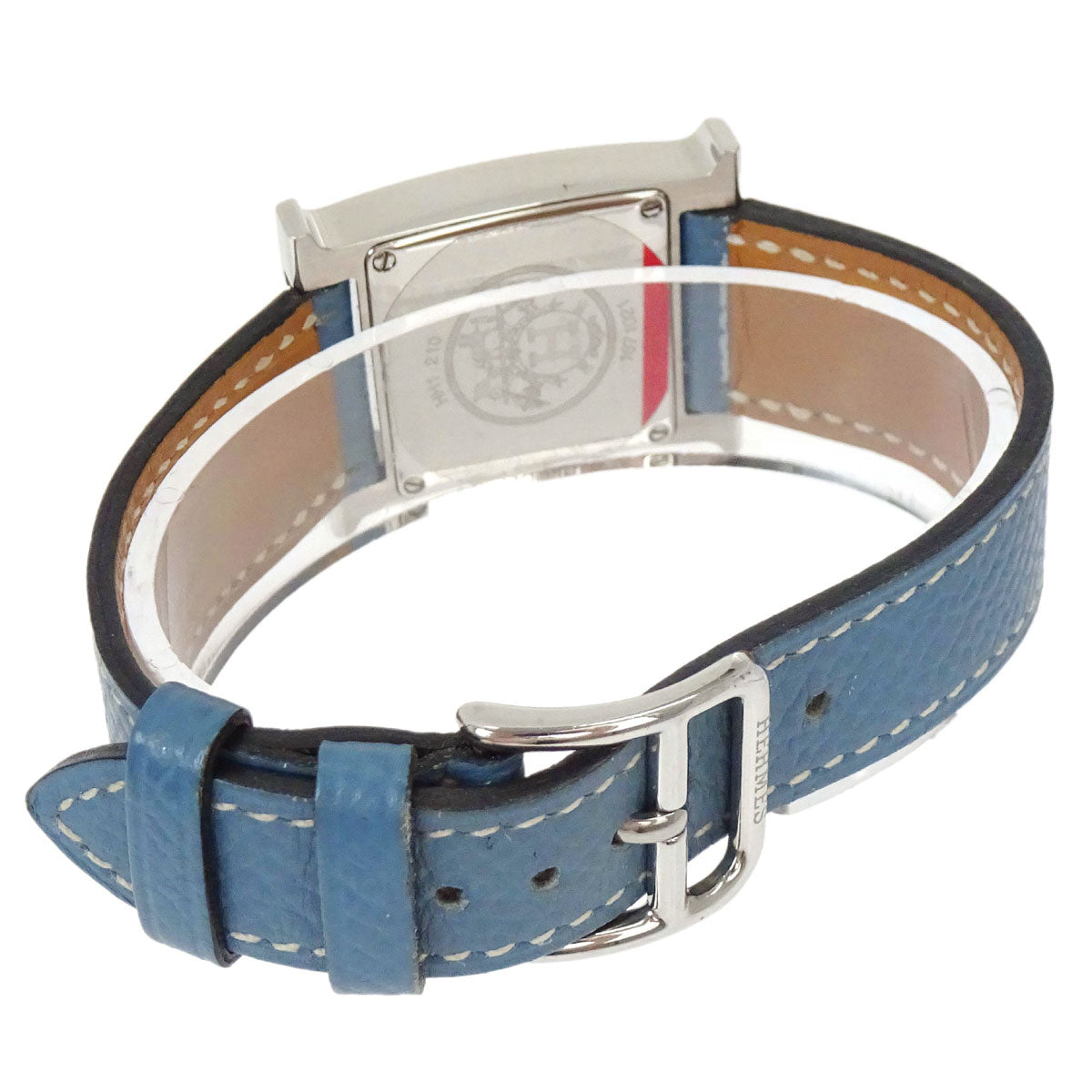 Hermes H Watch 21mm HH1.210 Quartz Courchevel Watch Blue Jean
