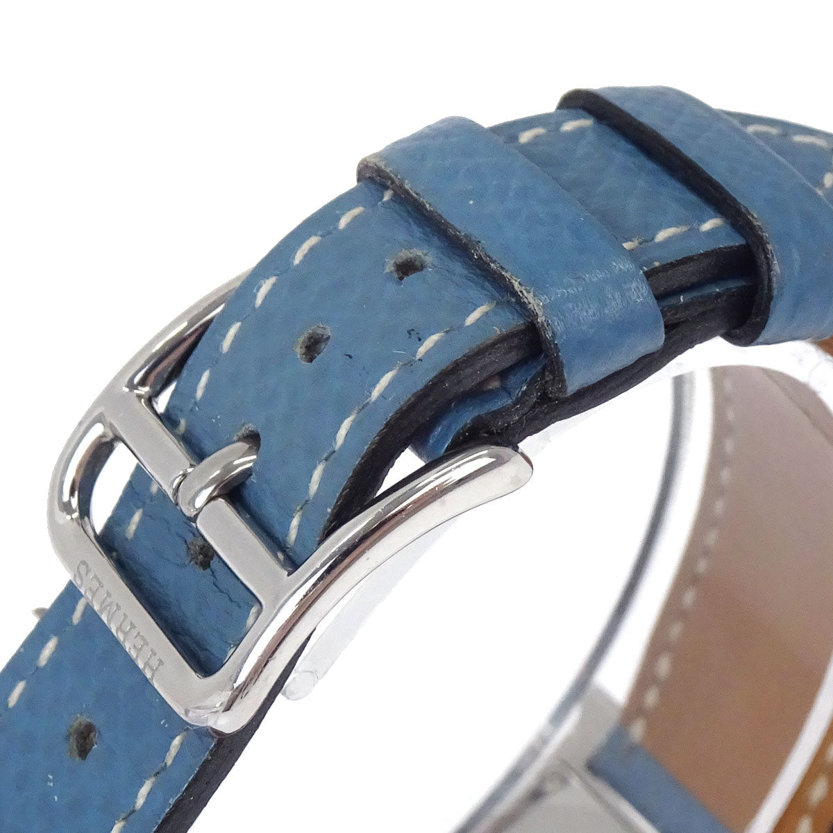 Hermes H Watch 21mm HH1.210 Quartz Courchevel Watch Blue Jean