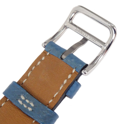 Hermes H Watch 21mm HH1.210 Quartz Courchevel Watch Blue Jean