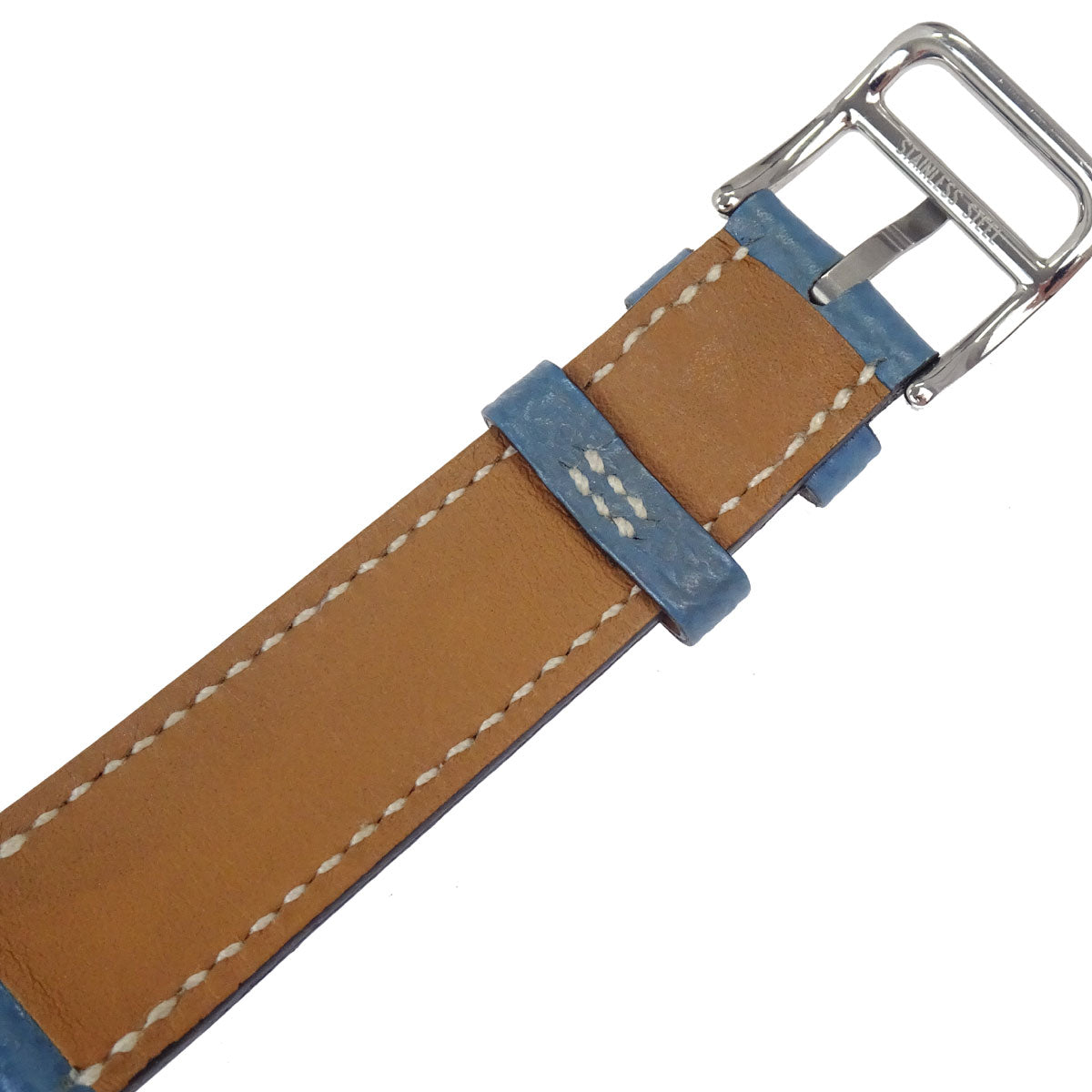 Hermes H Watch 21mm HH1.210 Quartz Courchevel Watch Blue Jean