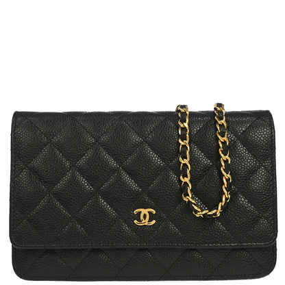 Chanel 2016-2017 Black Caviar Skin Classic WOC Wallet on Chain Shoulder Bag