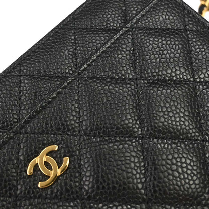 Chanel 2016-2017 Black Caviar Skin Classic WOC Wallet on Chain Shoulder Bag