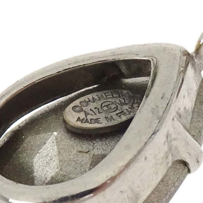 Chanel CC Dangle Teardrop Pierced Earrings Silver Rhinestone A12W