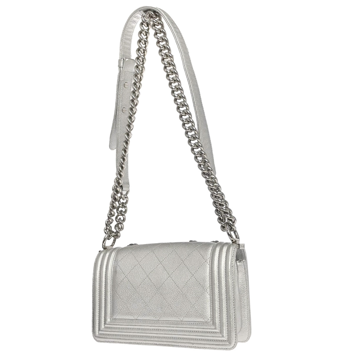 Boy Chanel 2019 Silver Lambskin Camellia Applique Small Chain Shoulder Bag