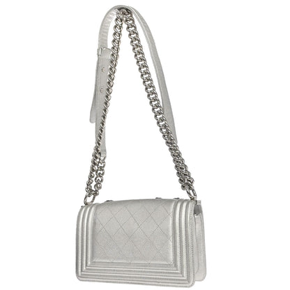 Boy Chanel 2019 Silver Lambskin Camellia Applique Small Chain Shoulder Bag