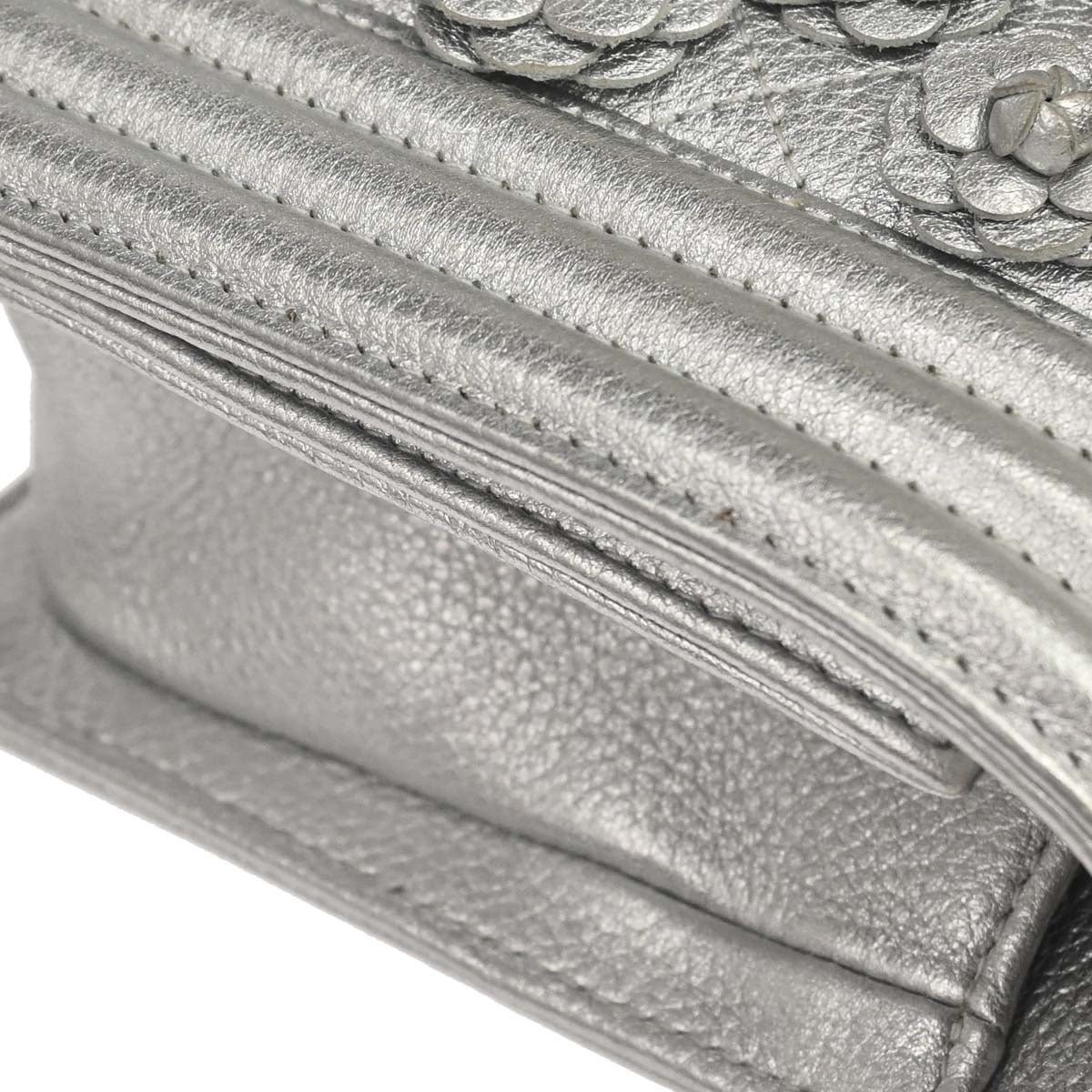 Boy Chanel 2019 Silver Lambskin Camellia Applique Small Chain Shoulder Bag