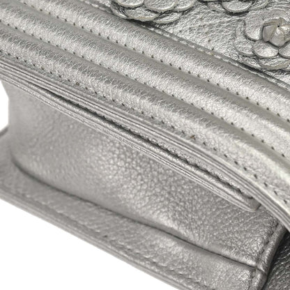 Boy Chanel 2019 Silver Lambskin Camellia Applique Small Chain Shoulder Bag