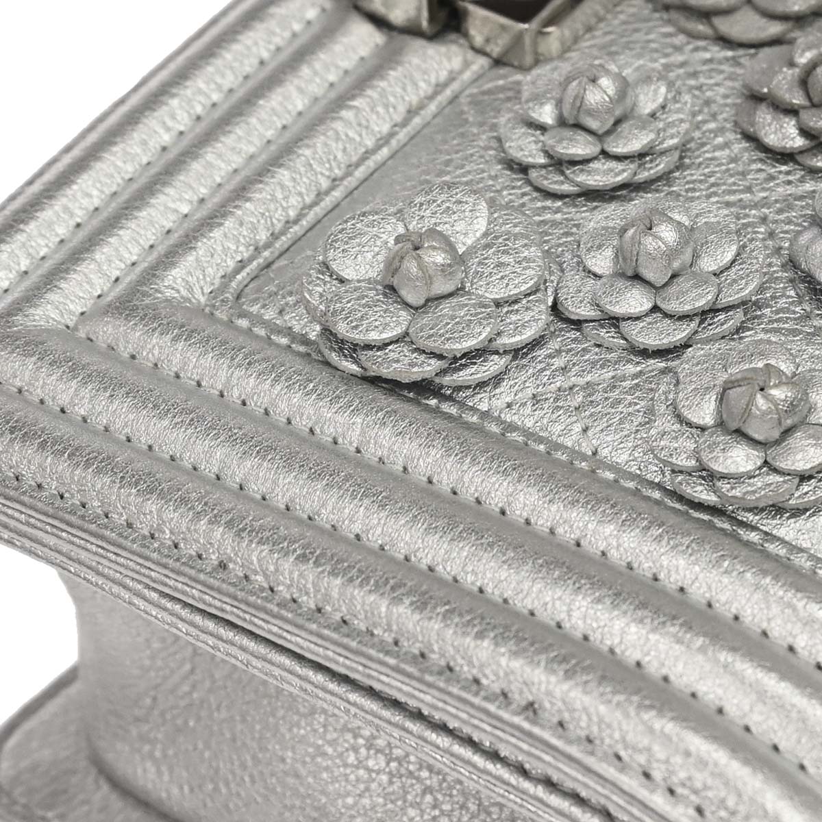 Boy Chanel 2019 Silver Lambskin Camellia Applique Small Chain Shoulder Bag