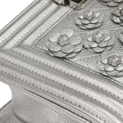 Boy Chanel 2019 Silver Lambskin Camellia Applique Small Chain Shoulder Bag