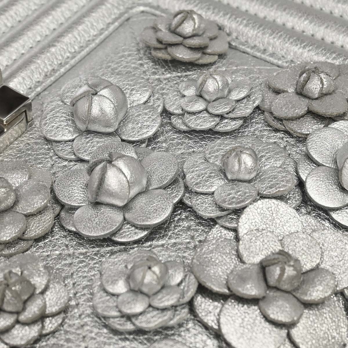 Boy Chanel 2019 Silver Lambskin Camellia Applique Small Chain Shoulder Bag