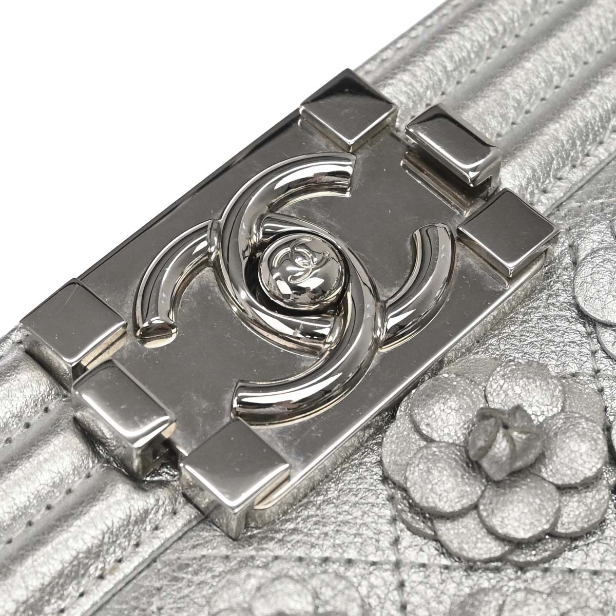 Boy Chanel 2019 Silver Lambskin Camellia Applique Small Chain Shoulder Bag